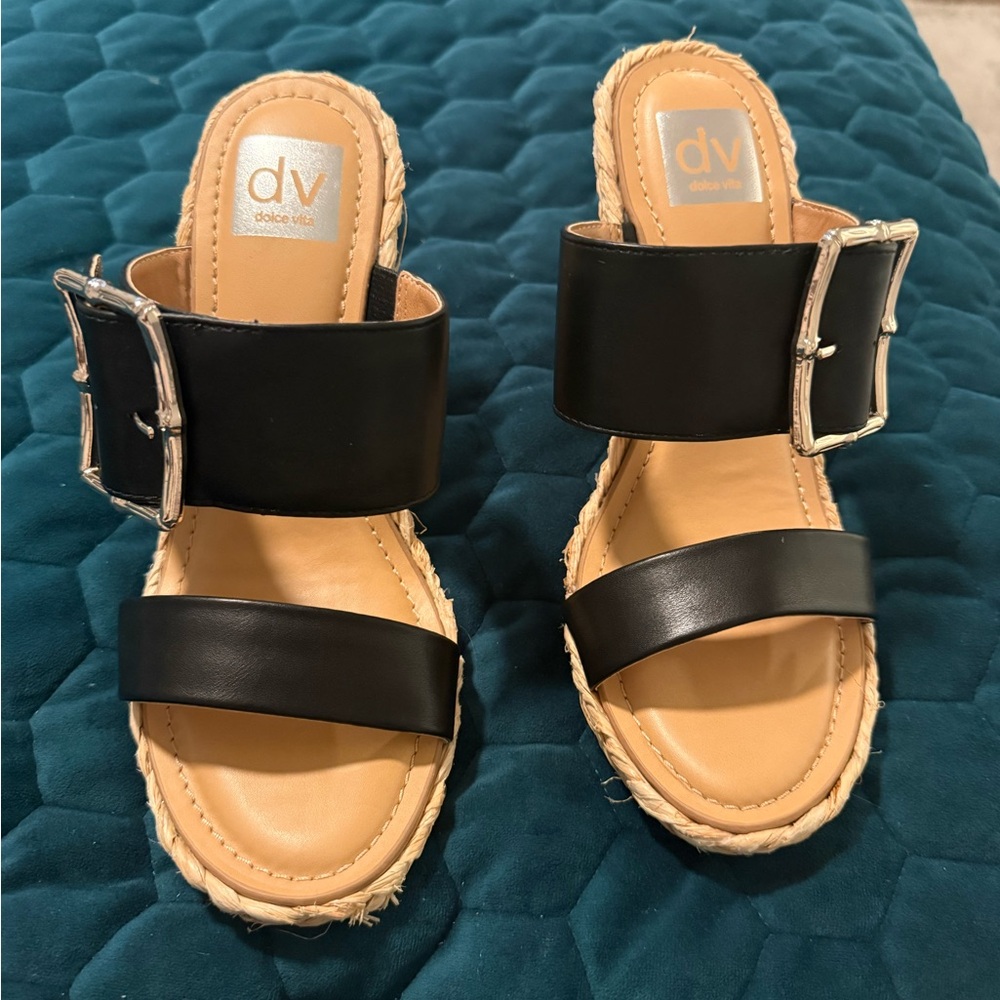 DV by Dolce Vita Black Sandals with Silver Buckle